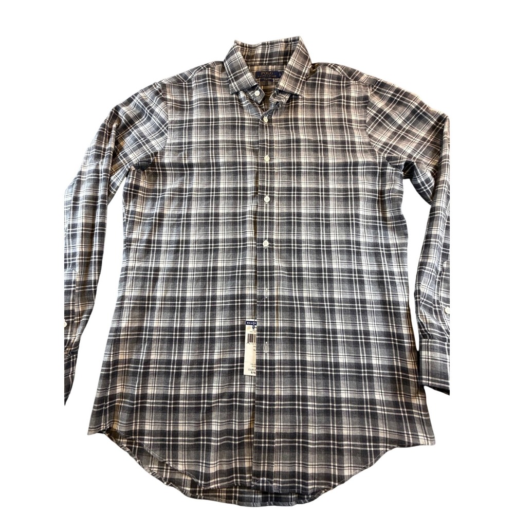 Polo Ralph Lauren Mens Grey White Plaid Button Down Shirt Large NWT 1629